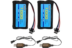 AMZZN 2PCS 7.4V 1000mAh 2S 10C Li-ion Battery with SM-3P Plug and USB Charging Cable for DE82 TK3086B G20601 RC Car TK-3082B Stunt Flipping Car C60 Truck Battery