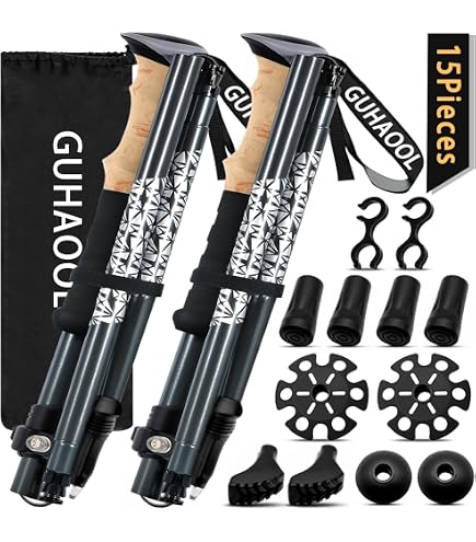 Bâtons De Randonnée Télescopiques En Aluminium Pinuquest (260g) - Réglables 63-135 Cm, Avec 4 Embouts - 2