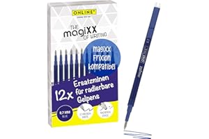 ‎ONLINE ONLINE 12x radierbare Ersatzminen I Kompatibel mit Pilot Frixion, magiXX I Blau 0,7mm Strichstärke I Ersatzmine für Gelstift radierbar I Nachfüllminen für Gel-Tintenroller mit radierbarer Tinte