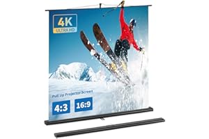 EXCELIMAGE Portable Projector Screen with Stand, Projector Screen Pull Up, From 81.3 Inch/16:9, 88.5 Inch/4:3 To 100 Inch/1:1, 4K HD, Compact Design, Ideal for Home Theater, Indoor/Outdoor Movies.