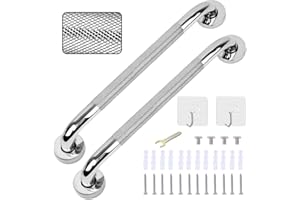 BWISUP 2 Pack 17inch Anti Slip Shower Grab Bar Handle, Chrome Stainless Steel Bathroom Grab Bar, Knurled Bathroom Balance Bar,Safety Hand Rail Support,Handicap Elderly Senior Assist Bath Handle