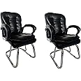 OFFICE SEATING Principal Manager Office Visitor Study Home Reception Chair with arm Rest & Cushion seat Back, Without Wheels Holds 130 kg (2, Black, Double Pipe Frame)