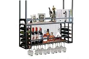 RAJYQODIS Botellero de Pared Industrial, Negra 2 Capas para Vino Estante de Almacenaje, ExhibicióN para DecoracióN del Hogar, para Bares, Comedor y Cocina