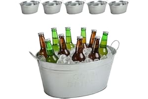 ‎BURI BURI 6x Getränkewanne mit Henkel 24 Liter - Zinkwanne wasserdicht Getränkekühler - Großer Champagner- & Sektkühler, Eiskübel, Eiseimer für Garten-Party mit Aufdruck