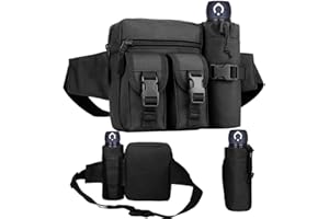 REDGO Tactical Waist Bag with Water Bottle Pouch, Waterproof Bum Bag Military Utility Canvas Fanny Pack Bumbag for Jogging Hiking Walking Bike Cycling Climbing Outdoor