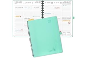 POPRUN Academic Diary 2024-2025 Week to View Large (26.5x21.5 cm) Soft Cover Spiral 17 Months (Aug'24 - Dec'25) Mid Year Diary 24/25 Vertical Weekly Planner (Mint Green)