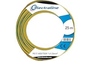 Electraline 13102 Câble Unipolaire FS17, Section 1 x 1.5 mm², Jaune/Vert, 25 m