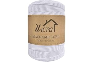 Uiopa Hilo Macrame 3mm x 300m Blanco Macrame Cuerda Algodon Natural de 4 Hilos Algodó Corde, Bricolaje Craft Cuerda para Macrame Pared, Cortinas, Colgador de Plantas, Cesta Regalo, Atrapasueños