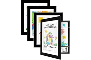 Americanflat Negro Marco Dibujos Infantiles A4 - Cuadro de Almacenamiento para Niños, Proyectos de Arte, Puzzles, Fotos y Decoración - Juego de 4 Piezas