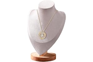 TINGSING Velvet Necklace Display Stand Jewelry Bust Display Stands with Wood Base Mannequin Necklace Pendant Chain Holder Organizer for Jewelry Showcase, Boutiques, Trade Show, Medium，Beige