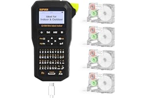 SUPVAN G15M Mini Etiquetadora de Transferencia Térmica con 4 Rollos Etiquetas, Pantalla Retroiluminada LED, Recargable, Teclado QWERTY, Apta para Cables y Tubos Termorretráctiles