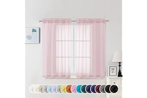 Chyhomenyc Sheer Curtains 45 Inch Long 2 Panels, Short Voile Drapes for Dinning Small Windows Bathroom Living Room Bedroom, Rod Pocket, 42Wx45L Inches, 2PCS, Blush Pink