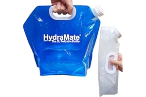 HydraMate Water Carrier Camping Bottle Collapsible. 2 x 5L BPA FREE Water Containers. Lightweight Foldable Portable Bags For Camping, Picnics & Festivals. Moulded Handle, Easy To Carry. 10L Total.
