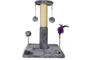 ROYPET 43cm Cat Scratching Post for Indoor Cat, Sisal Rope Scratch Posts for Kitten and Adult Cat, Standard with Dangling Toy, Grey