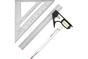FCAECY 2 Pcs Combination Triangle Rule, 12 Inch Combination Square with Spirit Level and 45-90 Degree Marking, Speed Squares 7 inch with Marking Pen for Accurate Measurement