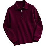 AUSK Men's Cotton Blend Rib Knit Textured Full Sleeve Polo T-Shirt | Regular Fit Zip Polo Neck Smart Casual T Shirt for Men | Stylish Fashion & Casual Wear Tshirt for Men: 