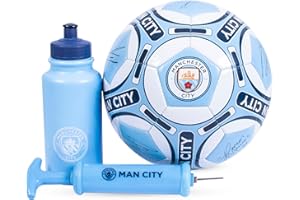 Hy-Pro Officially Licensed Manchester City F.C. Signature Football Gift Set - 32 Patch Football Design with Water Bottle - Size 5