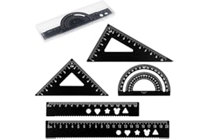 AOZUO Zestaw 5 linijek ze stopu aluminium, zestaw linijek do geometrii metalu, zestaw linijek i kątomierzy dla uczniów, nauczycieli, inżynierów i kreślarzy