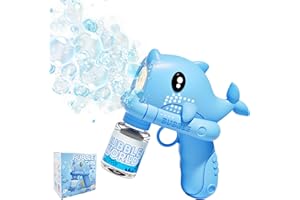 Spara Bolle Elettrico, Fancysky Sparabolle di Sapone Bambini, con 150 Ml di Liquido a Bolle, Bubble Gun con Luce, Adatta per Matrimoni, Parchi, Viaggi, Bubble Machine Party (Delfino blu)