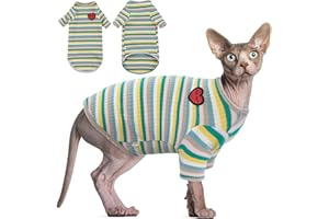 Hjyokuso Maglia per gatti senza peli, Felpa Morbida Gatti T-Shirt Maglietta Invernale a Righe Cuccioli Shirt Veste Costume Gatti, maglietta con maniche, pigiama per gatti Sphynx, Cornish Rex Devon Rex