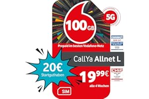 Vodafone Prepaid CallYa Allnet L | 100 GB | 20 EUR Startguthaben | ohne Vertrag | 5G-Netz | Telefon- SMS-Flat | EU-Roaming
