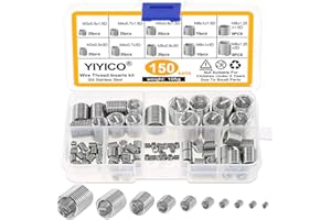YIYICO Siatki gwintowane typu Helicoil 150 szt. Zestaw wkładów M3 M4 M5 M6 M8 do naprawy drutu metalowego ze stali nierdzewnej gniazda gwintowane metryczne (zestaw A-150 szt.)
