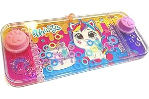 BLUECHOLON Mini-Wasserspiele, Wasserspiele, Ringe für Mädchen und Jungen, für Reisen, Aguaplay Water Geme, Aqua Play, Einhorn, 2 Knöpfe, rosa-violett)