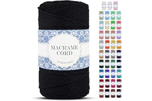 Uiopa Cuerda Macrame 4mm x 200m Hilo Macrame Grueso Cuerda de Algodon Natural Suave de 4 Hilos, Cordel Algodón para DIY Manualidades Tapices de Pared Cortina Colgador de Plantas (Negro)