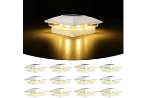 VOLISUN Solar Post Lights 12 Pack, 2 Lighting Modes Solar Post Cap Lights Outdoor, IP64 Waterproof, Fence Post Lights Solar Powered for 5×5 4×4 3.5×3.5 inch Wood/Vinyl Garden Posts Deck Patio(White)