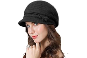 Genfien Sombrero de Punto para Mujer Sombrero de Invierno para Mujer Gorro Vendedor de Periódicos Grueso Elegante Vintage Otoño Invierno