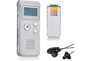 Lychee Professionale Registratore Vocale Digitale Portatile, 1536kbps,8 GB Multifunzionale USB Digital Audio Voice Recorder con Lettore MP3 (Argento)