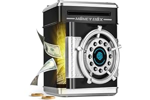 Yellcetoy Tresor Kinder, Steuerrad Spardose Kinder mit Code Elektrische Safe Sparschwein Sparbüchse ATM Piggy Bank, Geburtstag Weihnachts Geschenke für Jungen Mädchen 3 4 5 6 7 8+ Jahre Schwarz