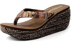 Minetom Femme Mode Sandale Vigne D'herbe Clip Toe Thongs Sandals Talon Compensé Plateforme Été Casual Jolies Sandales Tissées