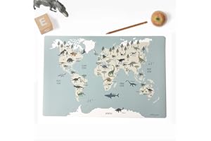 COVERYOURDESK WWW.COVER-YOUR-DESK.DE Sous-main pour enfants - "Carte du monde des dinosaures" - En vinyle de qualité supérieure (sans BPA) - 60 x 40 cm - Fabriqué en Allemagne