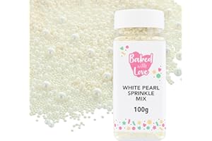 White Pearl Sprinkles By Baked With Love | 100g | Mother Of Pearl Sugar Cake Sprinkles, Edible Cake Decorations, Sugar Balls For Cupcakes