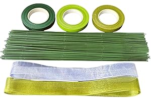 LGIFUTMAX Abschlussverkauf-3 Rollen Floristenband,100 Stück Blumenstamm Draht Grün Steckdraht 30CM Floristik mit Floristenband für Bouquet Blumensträuße DIY Herstellung Clearance