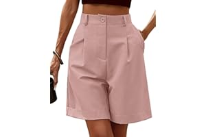 Zeagoo Pantaloncini Donna Estivi Vita Elastica a Vita Alta Bermuda Pantaloncini Casual Gamba Larga Lavoro con Tasche