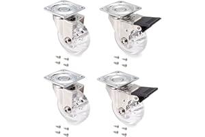 EMUCA - Lote de 4 Ruedas pivotantes para Mueble Ø50mm con Placa de Montaje y rodamiento de Bolas, Ruedas de Goma para Muebles Color Transparente