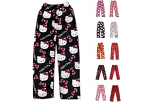 CHNNAMZU Pantalon Pyjama Femme Long Flanelle Bas de Pyjamas Polaire Chaud et Doux Confortable Fuzzy Anime Dessin Animé Y2K Kawaii Pantalons Décontracté pour La Maison Pantalon de Pyjama Pants Automne et Hiver