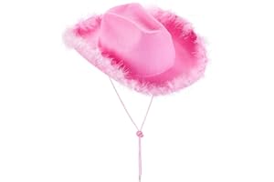 Niceyoeuk Cowgirl Hat Cowboy Hats for Women Fluffy Feather Brim Cowboy Hat for Holiday,Costume Party,Play Dress Up,Halloween Cosplay