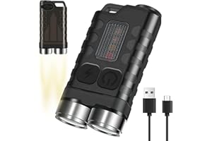 Coikes Linterna LED con llavero recargable de bolsillo 10 modos de luz 900 lúmenes altos IP65 EDC con luz lateral UV y base trasera magnética para camping, senderismo,emergencia, detección (V3, Negro)