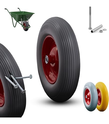 KOVA® 4x Schubkarrenrad Vollgummi PU 4.80/4.00-8 Rad für Schubkarre Pannensicher - 120 kg Traglast - Kunststoff-Felge - 380mm Schubkarrenrad 4.80 4.00-8 - Schubkarren Ersatzrad Vollgummirad Gelb/Rot KOVA® 4x Schubkarrenrad Vollgummi PU 4.80/4.00-8 Rad für Schubkarre Pannensicher - 120 kg Traglast - Kunststoff-Felge - 380mm Schubkarrenrad 4.80 4.00-8 - Schubkarren Ersatzrad Vollgummirad Gelb/Rot