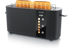 Arendo - Grille-pain 2 Fentes longues 2 Tranches, 1000 W – Affichage couleur des niveaux de brunissage, Écran avec minuterie, Commandes tactiles, Réchauffe-Viennoiseries, Niveaux de brunissage 1 à 6