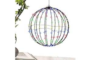 Manolyee Lighted Sphere Ball Lights - Outdoor Large Sphere Ball Lights,Fold Flat Metal Frame Large Ball Lights Fairy Lights for Porch Patio Decoration Indoor Outdoor