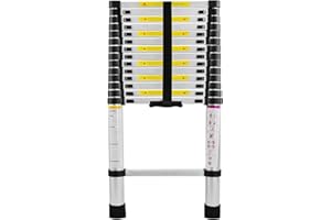 UISEBRT Aluminiowa Drabina teleskopowa 4,4m Rozsuwana Wielofunkcyjna Antypoślizgowa Uniwersalna Aluminiowa Drabina Stojąca Obciążenie do 150kg Srebrna【4,4m】