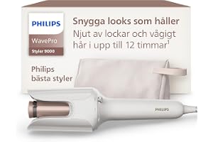 WavePro Styler 9000 – med SenseIQ-teknologi och justerbar lockcylinder för lockar och vågor, 360 Shaping för en ihållande frisyr, Silk White, med förvaringspåse, modell BHB968/10