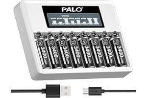 PALOGREEN Akumulatory AA z ładowarką – 8 sztuk 3400 mWh AA akumulatory wielokrotnego ładowania 1,5 V z 8 gniazdami LCD indywidualne urządzenie do szybkiego ładowania do baterii AA AAA litowo-jonowych