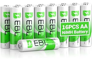 EBL 16PCS Piles AA Rechargeables 2800mAh 1,2V Ni-MH, AA/HR6 Piles Rechargeables Haute Performance et Longue Durée avec Boîte de Stockage