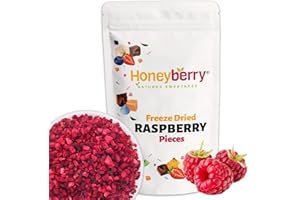 HONEYBERRY Framboises Lyophilisées en Morceaux 250g - Fruits Lyophilisés - Framboises Déshydratés en Morceaux - Framboises Séchées pour la Pâtisserie, la Décoration de Gâteaux, les Céréales et les Desserts