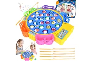 KUWUNG Fishing Game for Toddler Kids, Electric Magnetic Fishing Game with Music, Rotatable Fishing Games with 24 Fishes and 5 Fishing Rods, Birthday for Toddler Kids 2-6 Years